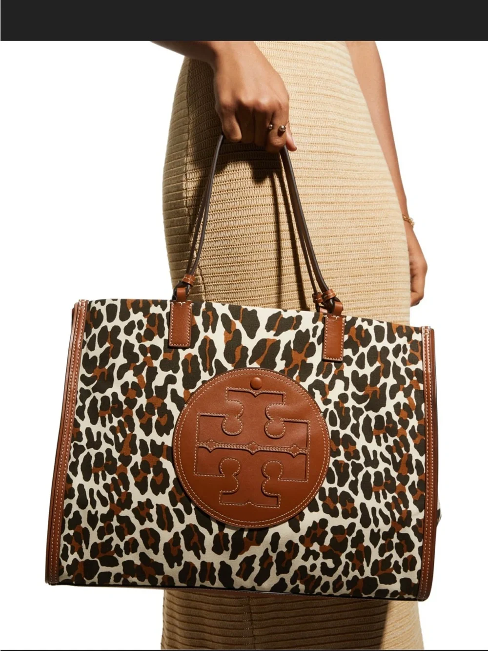 Tory Burch Ella Leopard Canvas Tote Large